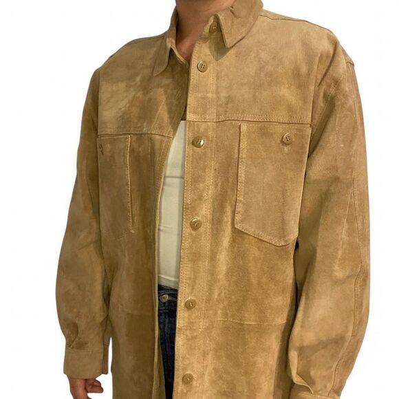 Vintage Brown Suede Leather Button Down Jacket 100% Pig Suede - Picture 3 of 6